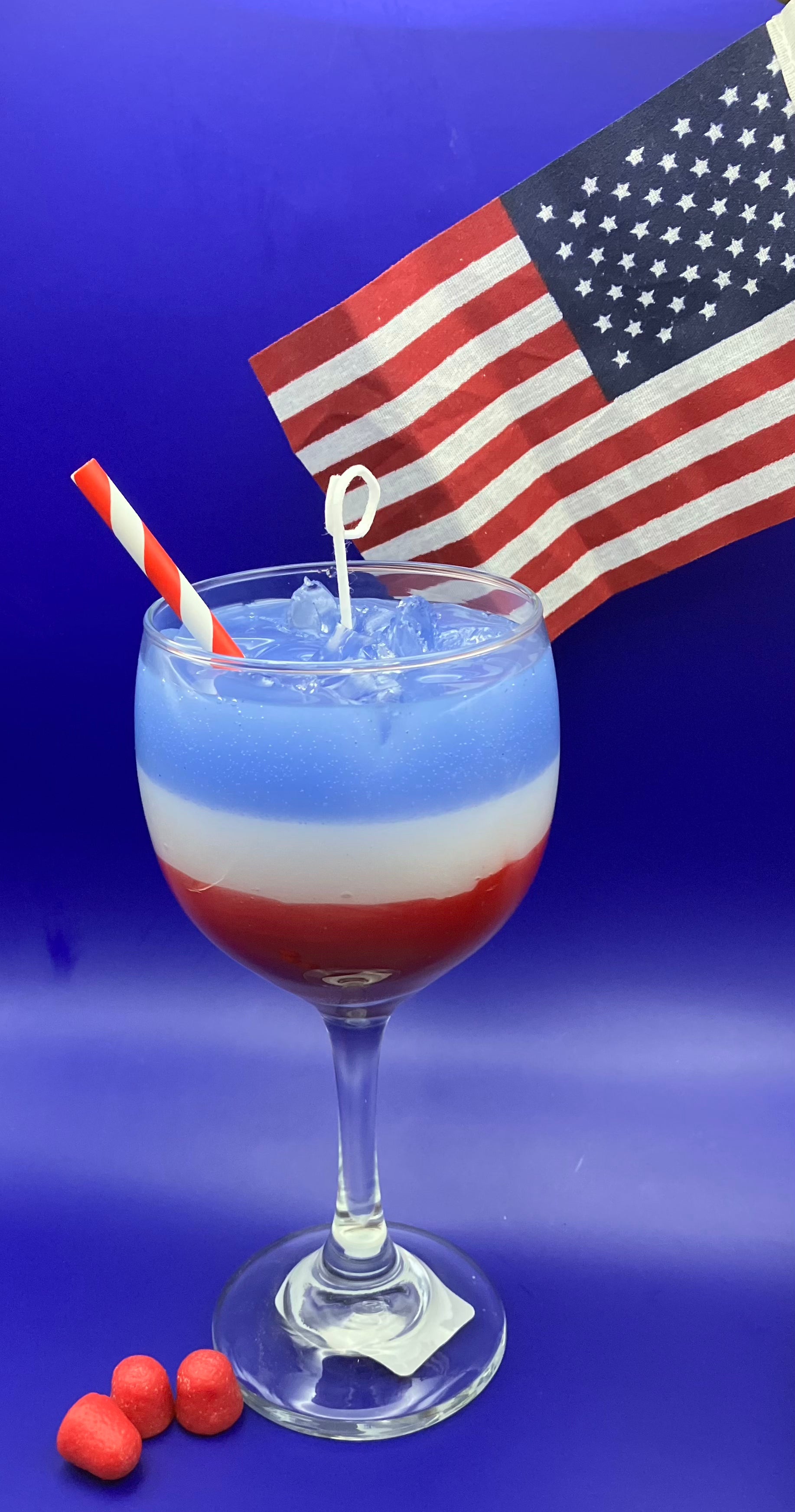 "Patriotic Pride" 4th of July Candle with a Bold and Beautiful Red, White, and Blue Design"